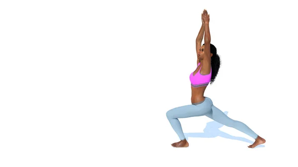 Mujer africana guerrera yoga pose sobre fondo blanco — Foto de Stock