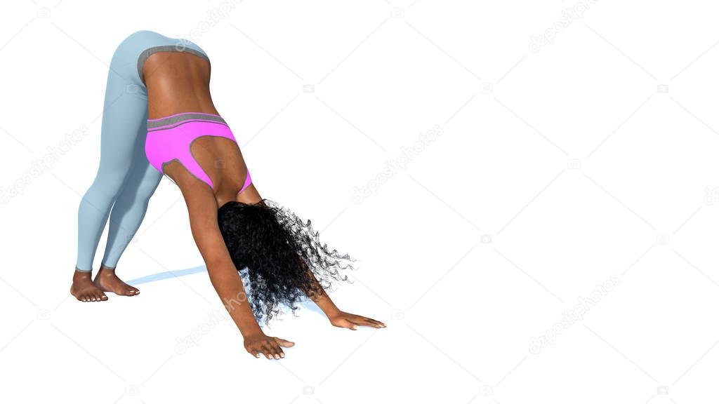 Slim african woman practicing yoga on white background