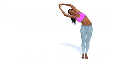 Afrikalı kadın yarım ay Yoga beyaz arka plan üzerinde poz