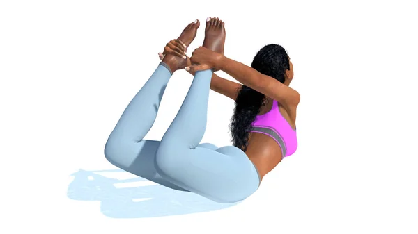 Junge Afrikanerin in Bogenpose Yoga auf weißem Hintergrund — Stockfoto