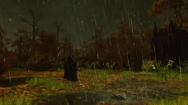 Starý strašidelný hřbitov v temné deštivé noci 4k — Stock video
