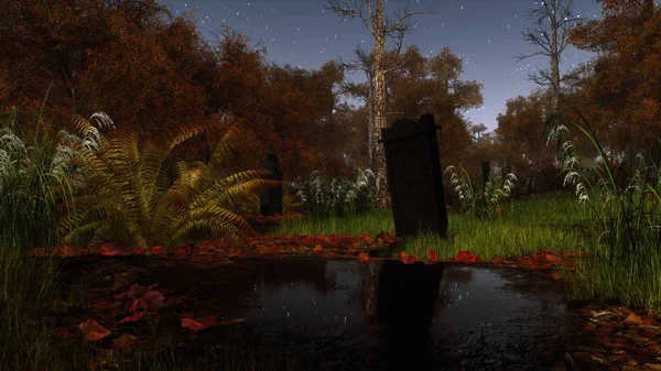 Korkunç gece ormanda terkedilmiş mezarlık