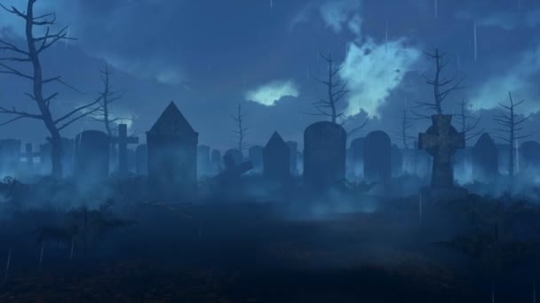 不気味な夜の墓地で妖精のホタルの光 — ストック動画