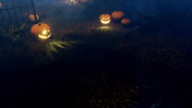 Halloween pumpkins korkunç gece mezarlığında 4k