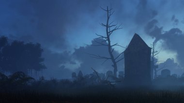 Korkunç gece mezarlığında eski mezar taşı