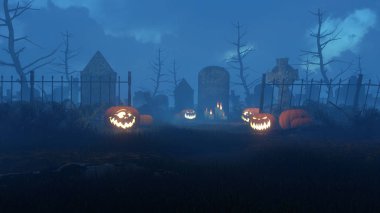 Jack-o-lantern kabaklar gece mezarlığında