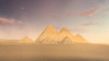 Büyük Giza piramitleri üzerinde bulutlu gökyüzü alacakaranlıkta 4k