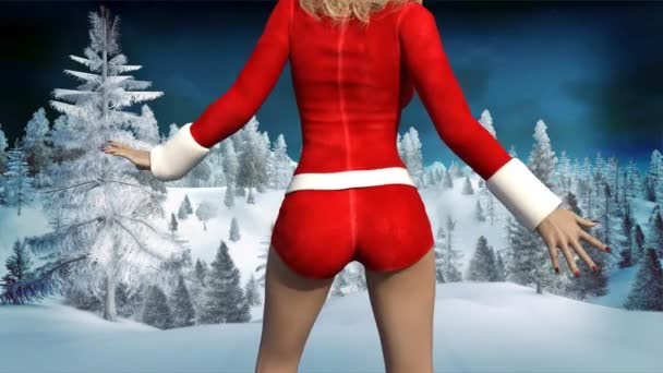 Giovane Bella Ragazza Bionda Costume Sexy Babbo Natale Ballare Contro — Video Stock