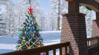 Açık süslenen gündüz Noel ağacı
