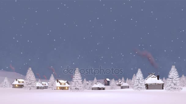 Zimowa Scena Przytulnym Śniegu Objętych Europejską Wioskę Ośnieżone Jodły Zmierzchu — Wideo stockowe