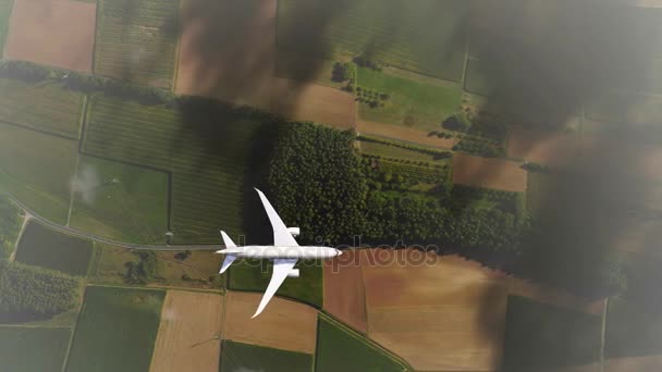 Vista Superior Del Avión Pasajeros Blanco Sin Marca Volando Por — Vídeo de stock