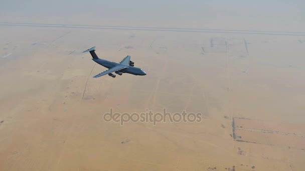 Air Forces Military Freighter Plane Flying Middle East Africa Desert — Stock Video