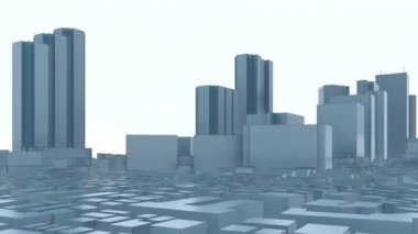 İlk Japon gökdelenler, ticari ve idari Merkezi Tokyo şehir - Shinjuku bölgesinde. 4 k'dan fazla işlenen modern soyut minimalizm tek renkli tarzı 3D animasyon