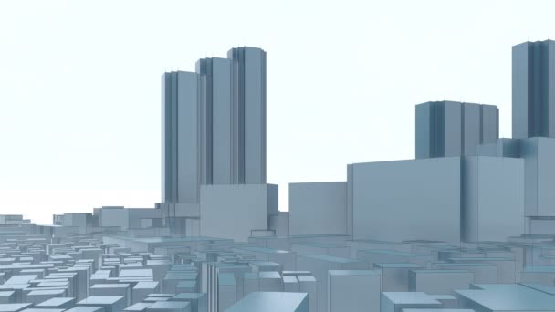 白い空の背景に新宿パークタワー建物管理 商業地区にモダンな東京の街のスカイライン でレンダリングされる単純な抽象的な建築 アニメーション — ストック動画