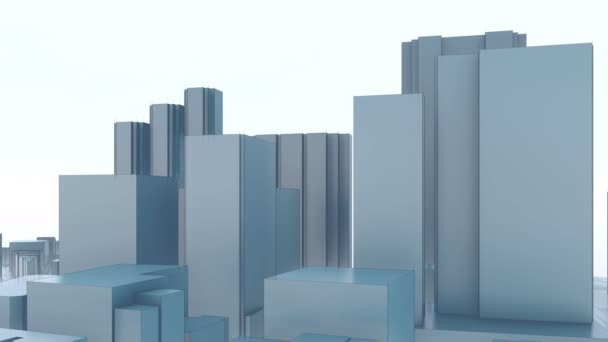 白い背景の上の抽象的なミニマリズム モダンな 都市高層ビル 東京都の新宿行政機関と商業の中心部に高層オフィスビル でレンダリング建築アニメーション — ストック動画