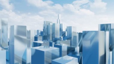 Soyut ayna yansıtıcı 3d şehir gökdelenler Downtown Chicago, Illinois gündüz bulutlu gökyüzü arka plan karşı. 4 k'dan fazla işlenen basit minimalizm tarzı mimari animasyon