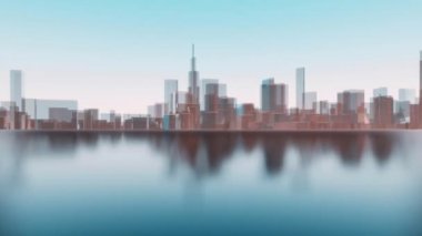 Bay su Downtown Chicago, Amerika Birleşik Devletleri, mimari arka plan bulanık şehir manzarası gökdelenler siluetleri ile yansıtılır. Minimalizm 4 k'dan fazla işlenen 3d animasyon