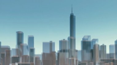 Chicago şehir manzarası yansıtıcı cam blok şekli modern highrise binalar gökdelen silueti ile soyut. 4 k'dan fazla işlenen mimari arka plan panoramik minimalizm 3d animasyon