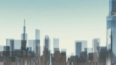 Soyut modern yansıtıcı cam blok şekil highrise binalar gökdelenler siluet Downtown Chicago City, Amerika Birleşik Devletleri. 4 k'dan fazla işlenen mimari arka plan minimalizm 3d animasyon