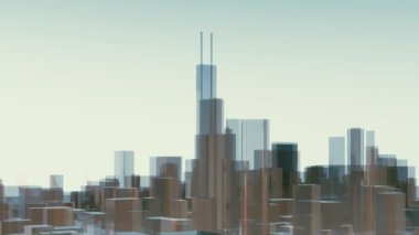 Willis Tower ön ve cam küp şekil yüksek doğmak binalar gökdelenler siluetleri ile downtown Chicago şehir soyut. 4 k'dan fazla işlenen fütüristik minimalizm mimari 3d animasyon