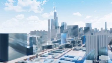 Soyut modern yüksek binaların yansıması ile cepheler Downtown Chicago bulutlu gökyüzü arka plan ayna. Minimalizm tarzı 4 k'dan fazla işlenen basit mimari 3d animasyon