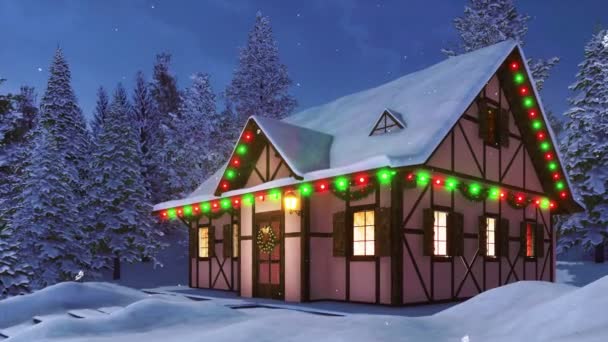 Façade Confortable Maison Rurale Colombages Enneigés Décorée Pour Noël Avec — Video