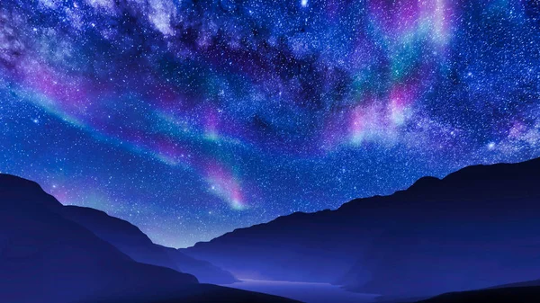 Fantastico Cielo Stellato Notturno Con Stelle Della Lattea Galassia Aurora — Foto Stock