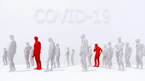 Adam Covid Virüsüne Yakalanmış Beyaz Arka Planda Tanınmayan Insanlar Arasında — Stok fotoğraf