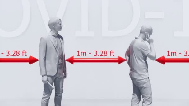 Personas Irreconocibles Abstractas Que Esperan Fila Mantienen Una Distancia Segura — Vídeo de stock