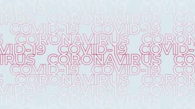 Beyaz arkaplanda hareket eden Coronavirus COVID-19 kelimeleriyle soyut kırmızı ana hatlı metin. Virüs salgını temalı kusursuz döngü animasyonu.
