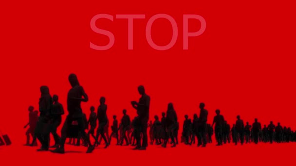 Nerozpoznatelní Chodci Lidé Siluety Postupně Mizí Proti Textu Slovy Stop — Stock video