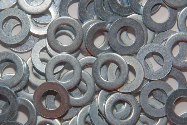 Arruelas Planas Aço Inoxidável Redondas Metal Fundo Textura Círculo Anel — Fotografia de Stock
