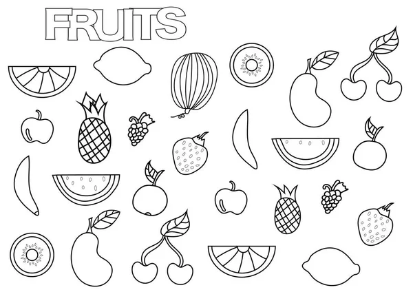 Handgezeichnete Früchte gesetzt. Malbuch-Seitenvorlage. Skizzenkritzel — Stockvektor