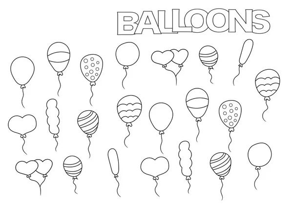 Handritad ballonger set. Färgläggningsschemat bok sidmall. Kontur doodle — Stock vektor