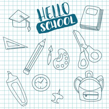 Merhaba okul doodle tebrik kartı