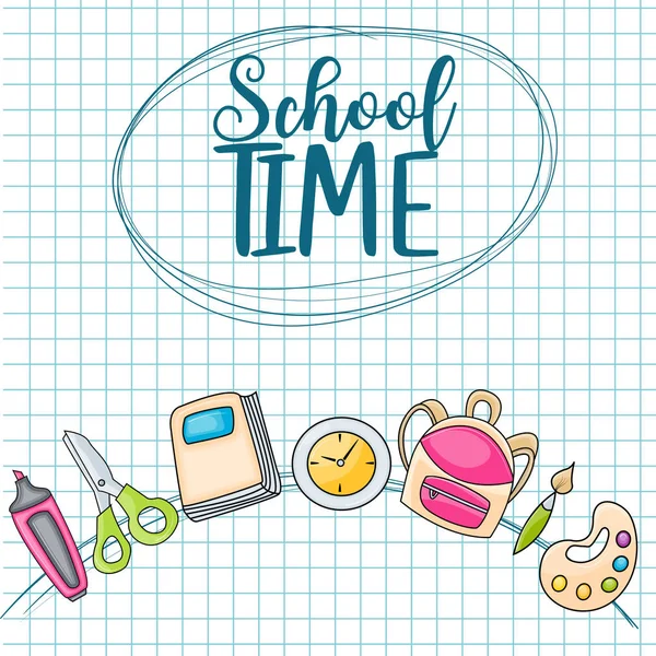 School time doodle clip art greeting card — Stock Vector