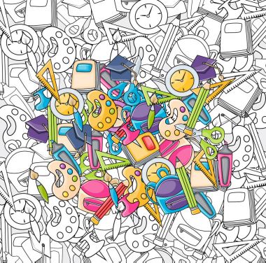 Okul öğeleri klip sanat doodle çizgi film tarzı