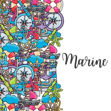 Deniz doodle elemanları, el çekilmiş stili arka plan