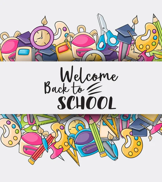 Bienvenido de nuevo a la escuela doodle clip art — Archivo Imágenes Vectoriales