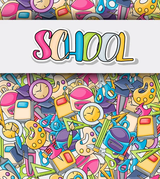 Elementos de la escuela clip garabato arte en estilo de dibujos animados — Vector de stock