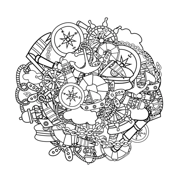 Mořské osnovy doodle prvky, ručně tažené lineart styl — Stockový vektor