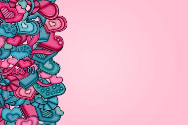 Aşk kalp el çizilmiş doodle çizgi film kartı.