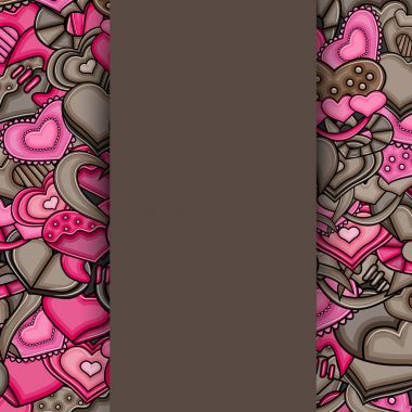 Aşk kalp el çizilmiş doodle çizgi film kartı.