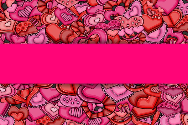 Amor corazones mano dibujado doodle tarjeta de dibujos animados . — Archivo Imágenes Vectoriales