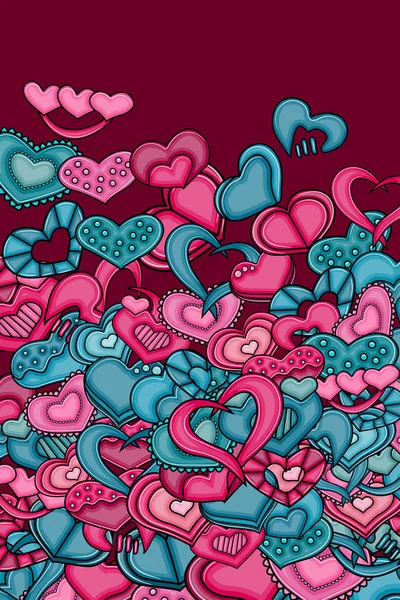 Amor corazones mano dibujado doodle tarjeta de dibujos animados . — Archivo Imágenes Vectoriales