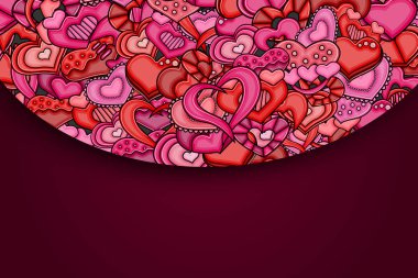 Aşk kalp el çizilmiş doodle çizgi film kartı.