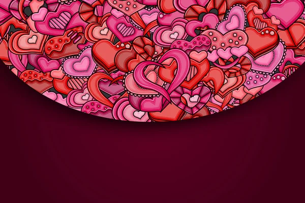 Aşk kalp el çizilmiş doodle çizgi film kartı.