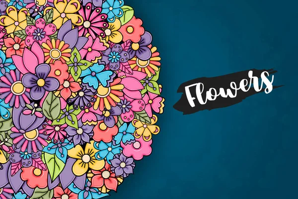 Flores dibujado a mano fondo de la tarjeta de dibujos animados . — Archivo Imágenes Vectoriales