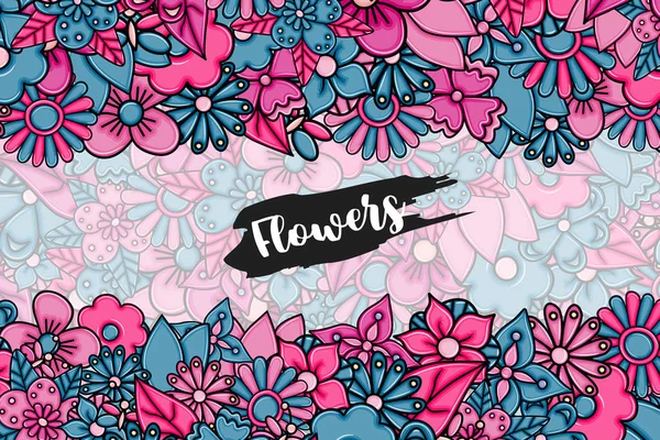 Flowers hand drawn cartoon card background.