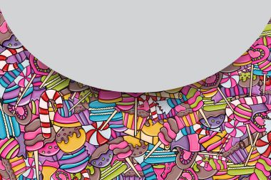 Cartoon doodle arka plan tasarım şeker ve tatlılar.